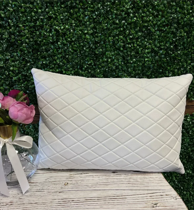 Accent Pillow White Leather Quilted Lumbar