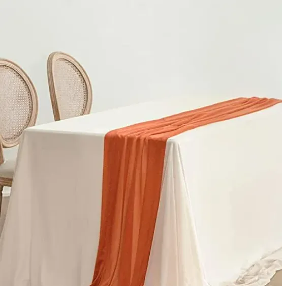 Table Linen Chiffon Draping Nude/Terracotta Runner Set/2