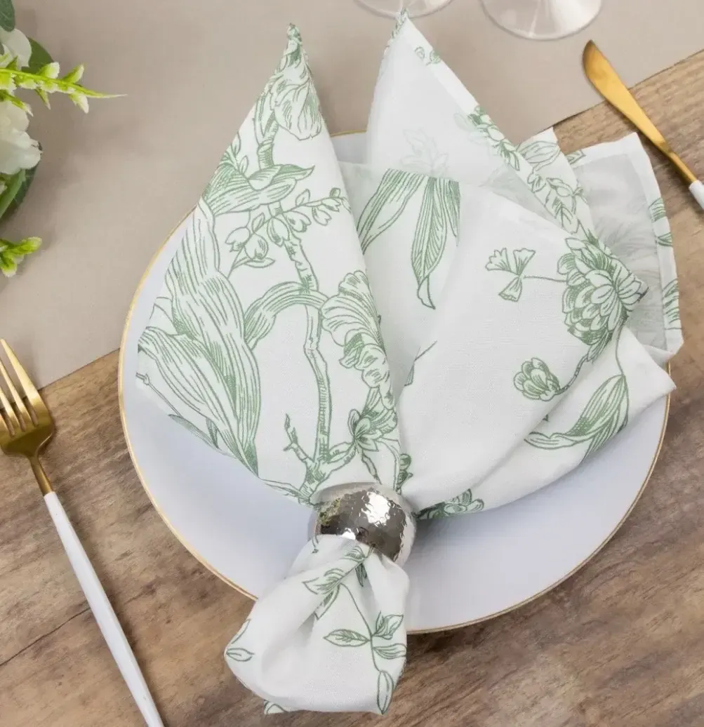 Napkin Poly Sage Green Floral Toile