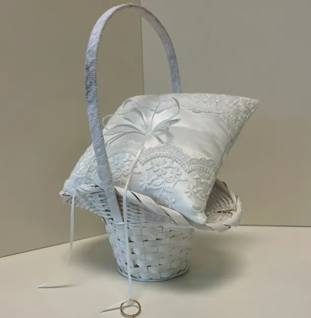 Wedding Flower Basket + Ring Pillow Set