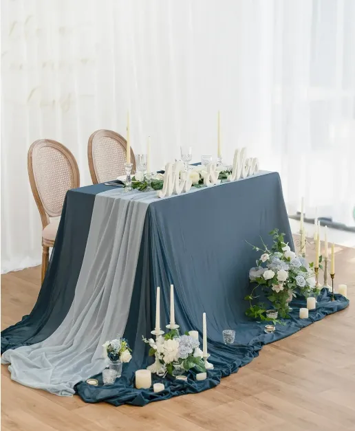Table Linen Chiffon Draping Navy/Dusty Blue Runner Set/2