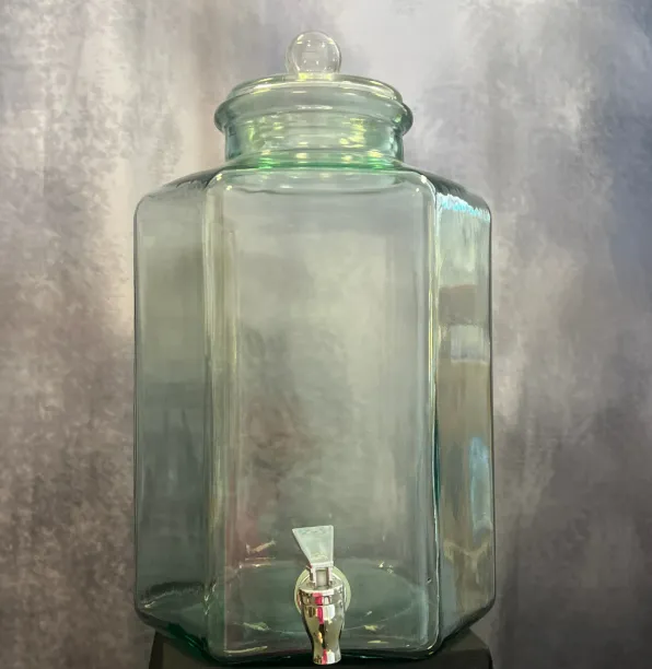 Beverage Dispenser Green Glass Octagon 3 Gal