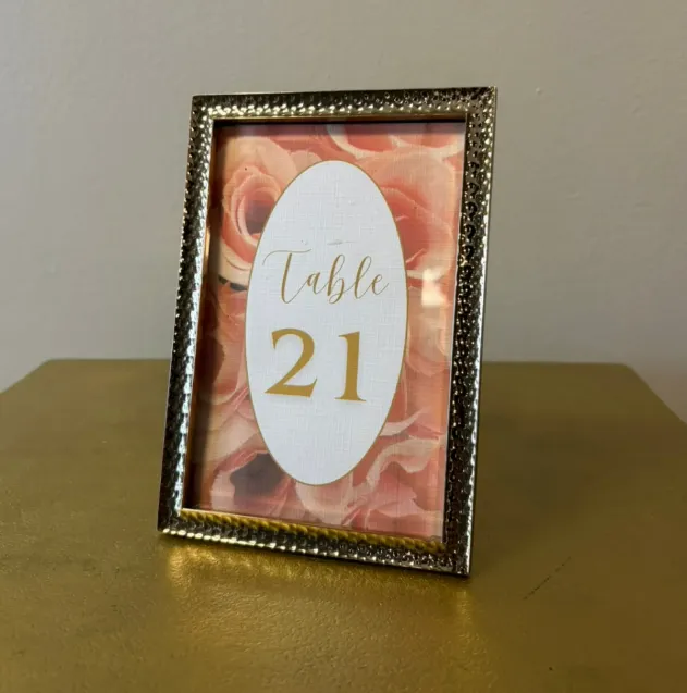 Table Numbers Framed Floral Peach Rose