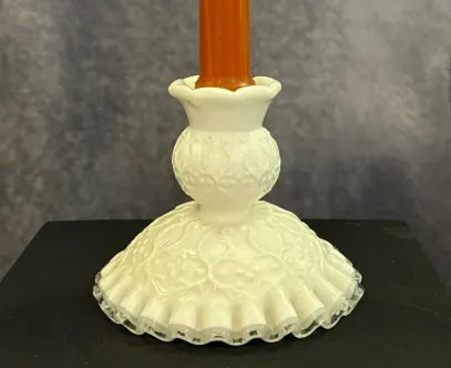 Candlestick Tapered Pair Vintage Milk Glass