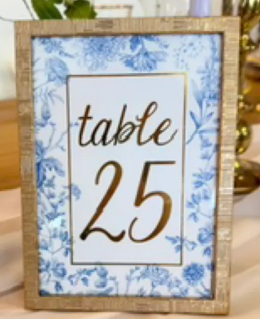 Table Numbers Framed Blue Floral Chinoiserie