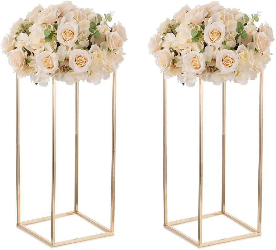 Gold square column centerpieces 