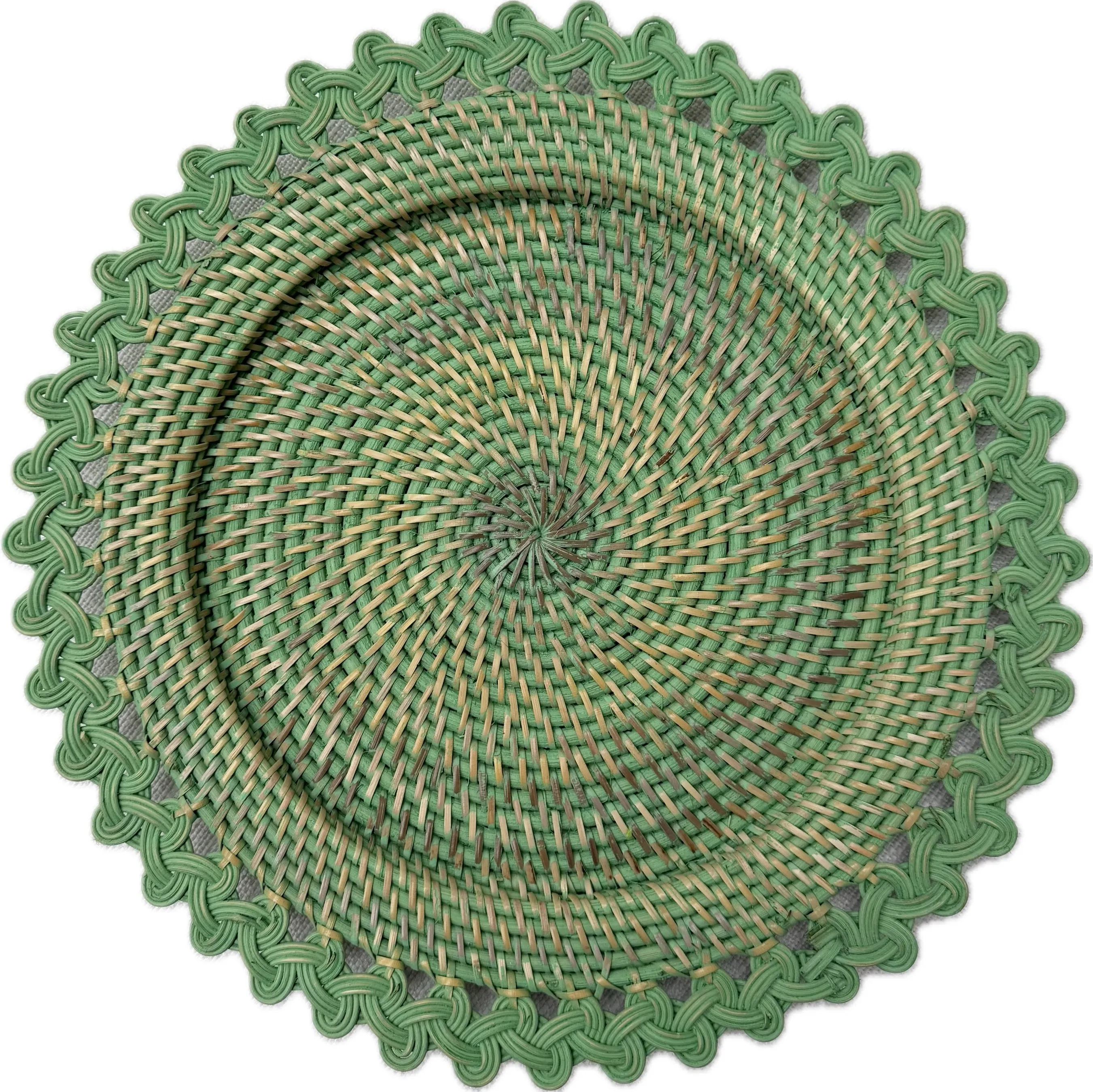 Green Wash Braided Wicker Charger