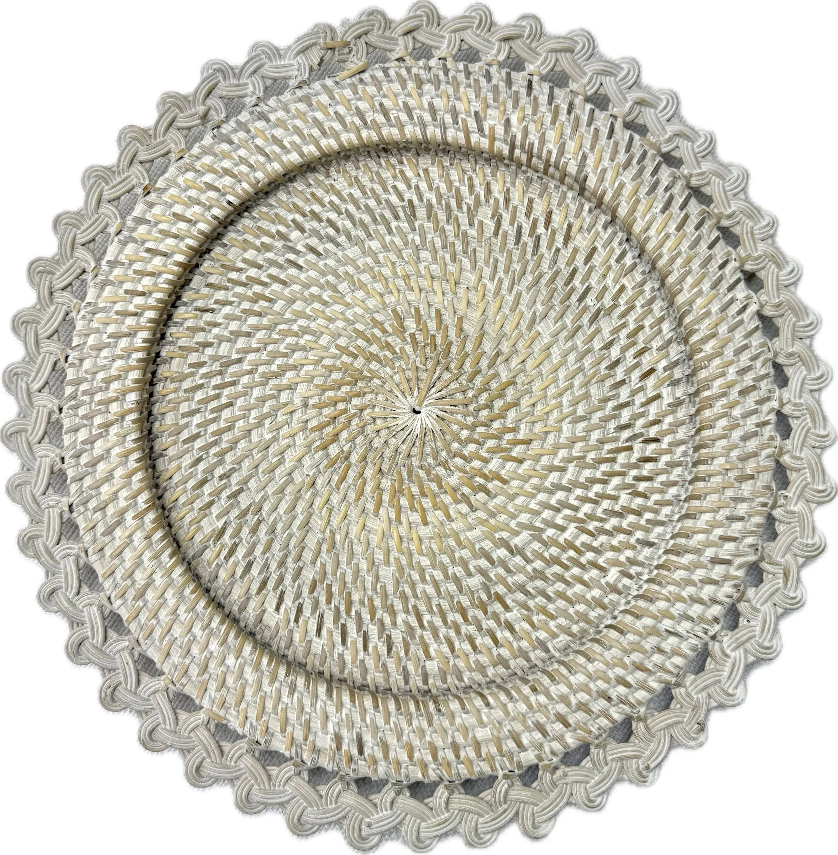 White Wash Braided Wicker Charger