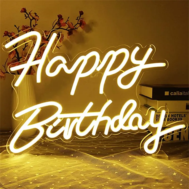Neon Sign - Happy Birthday (Warm White)