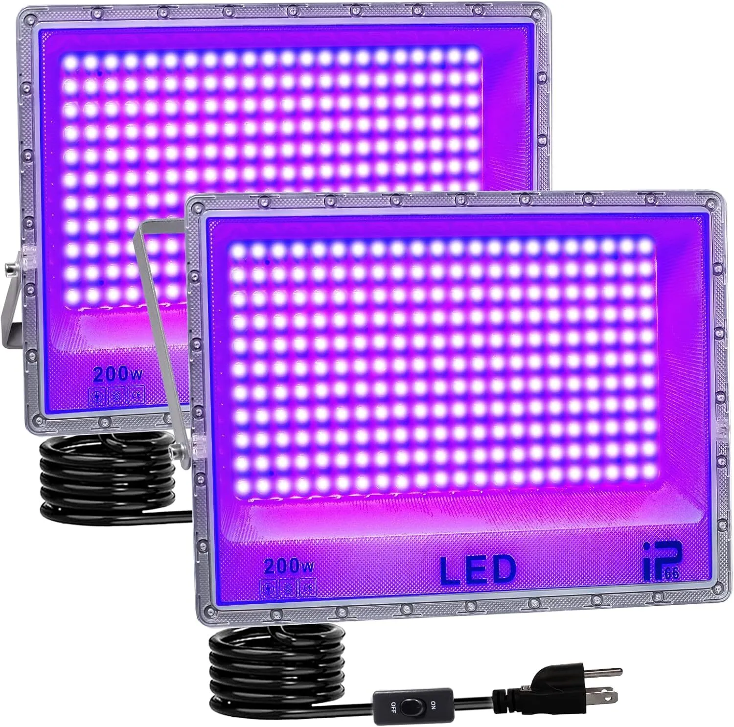 2 Pack 200W LED Blacklight - UV Black Lights for Glow in the Dark Party