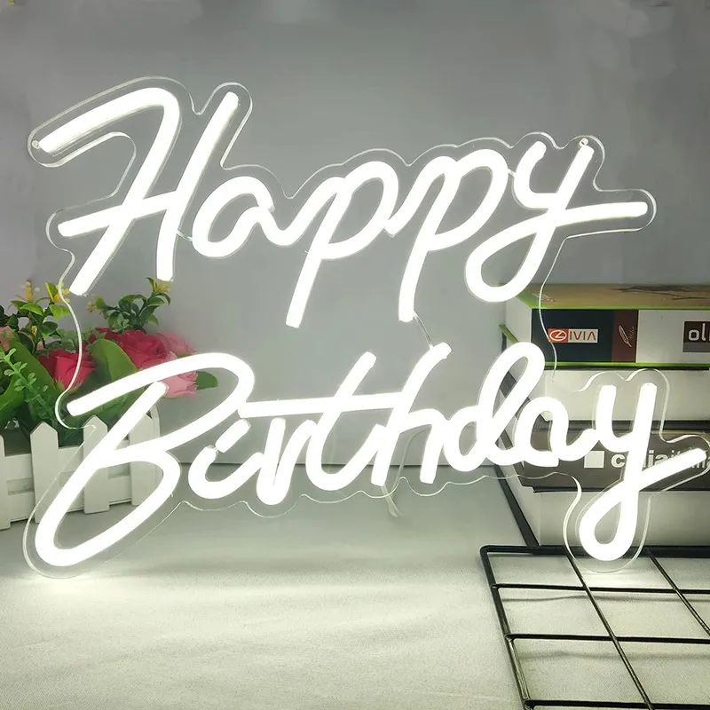 Neon Sign - Happy Birthday (Pure White)
