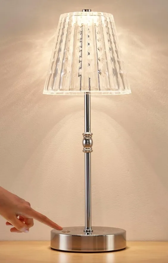 14 inch Silver and Crystal Shade Cordless Lamp