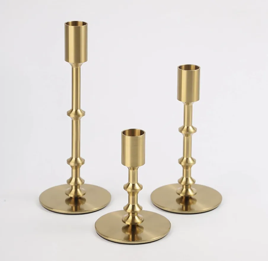 3 PIECE BRASS CANDLE HOLDER SET