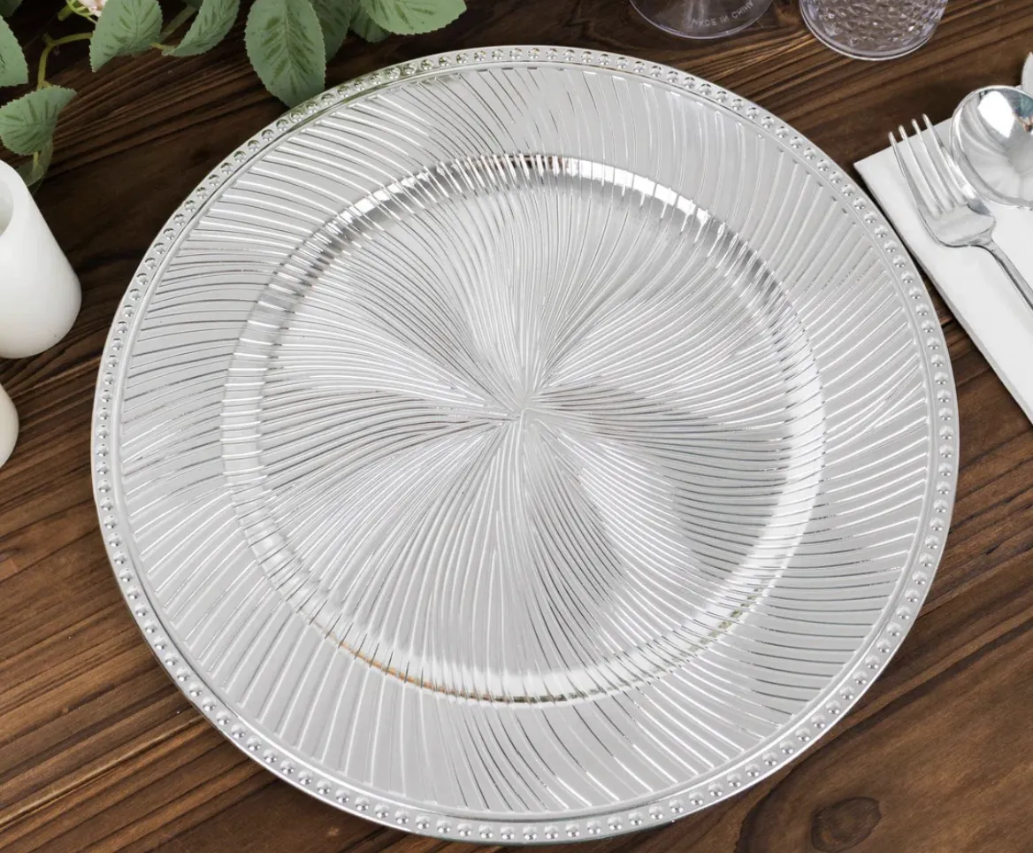 Silver Swirl with Bead Trim Chargers