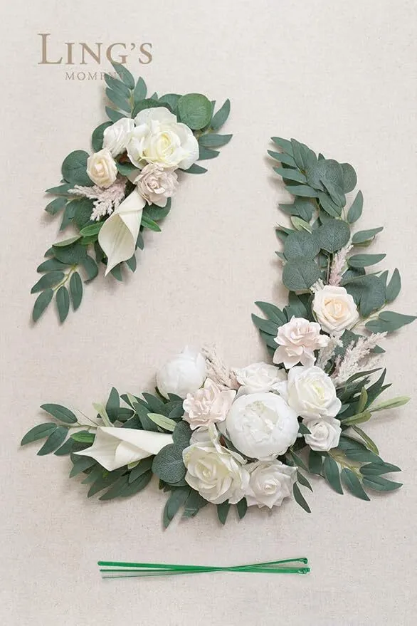 2 pc Ling's Moments Cream & Sage Sign/Arch Florals