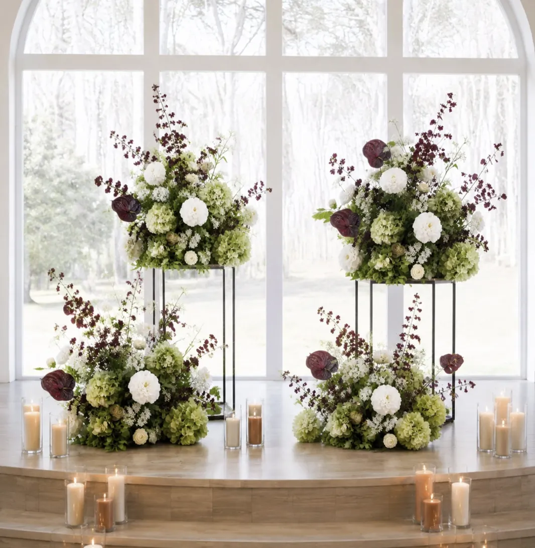 Burgundy and Green Large Floral Centerpiece or Aisle Florals