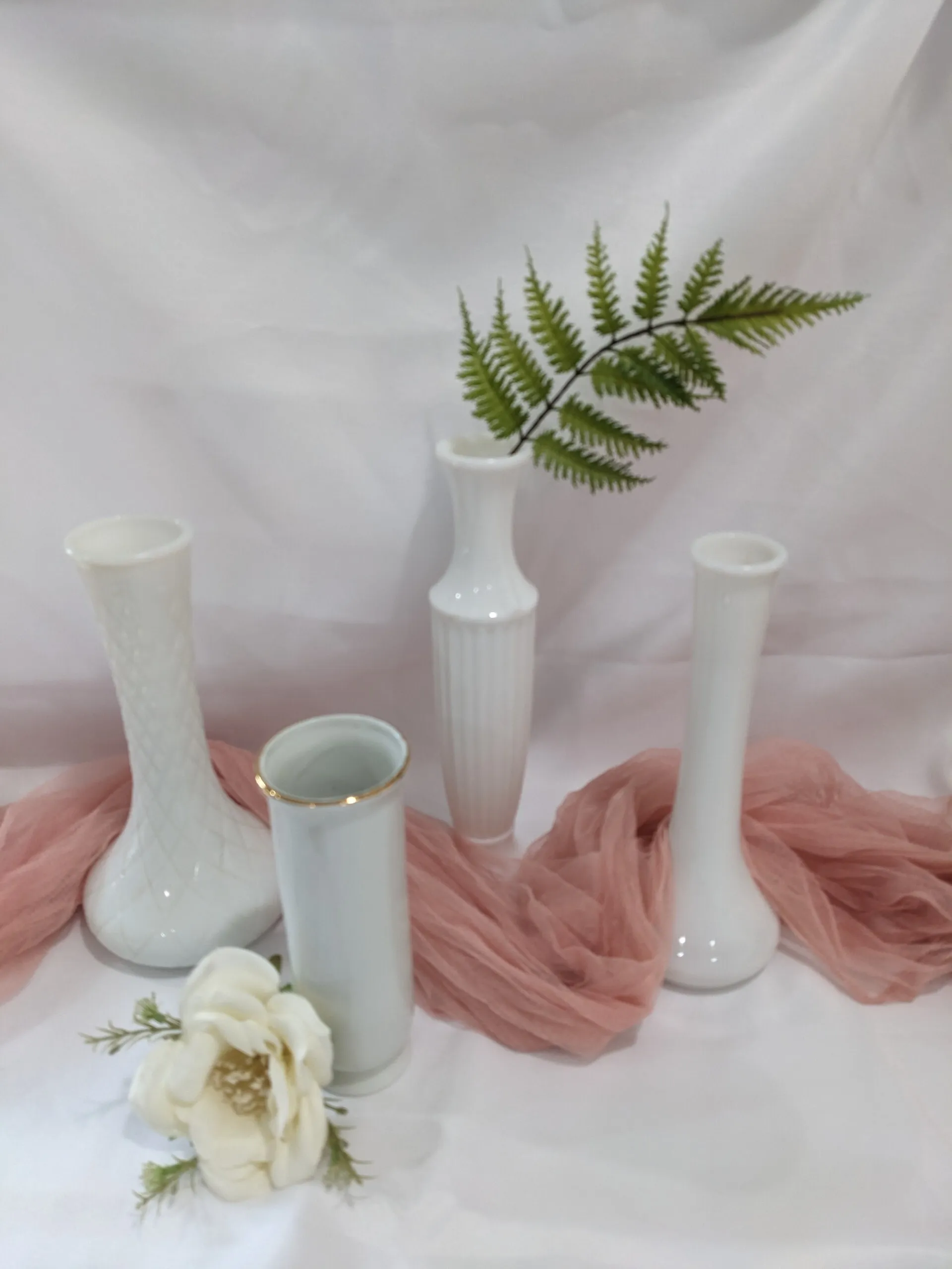 8 Piece Assorted White Milk Glass Bud Vase Set