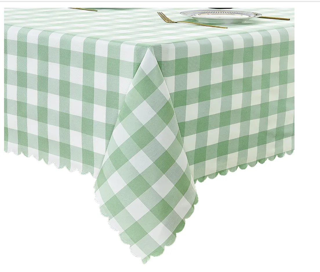 6 ft Green Gingham Tablecloth