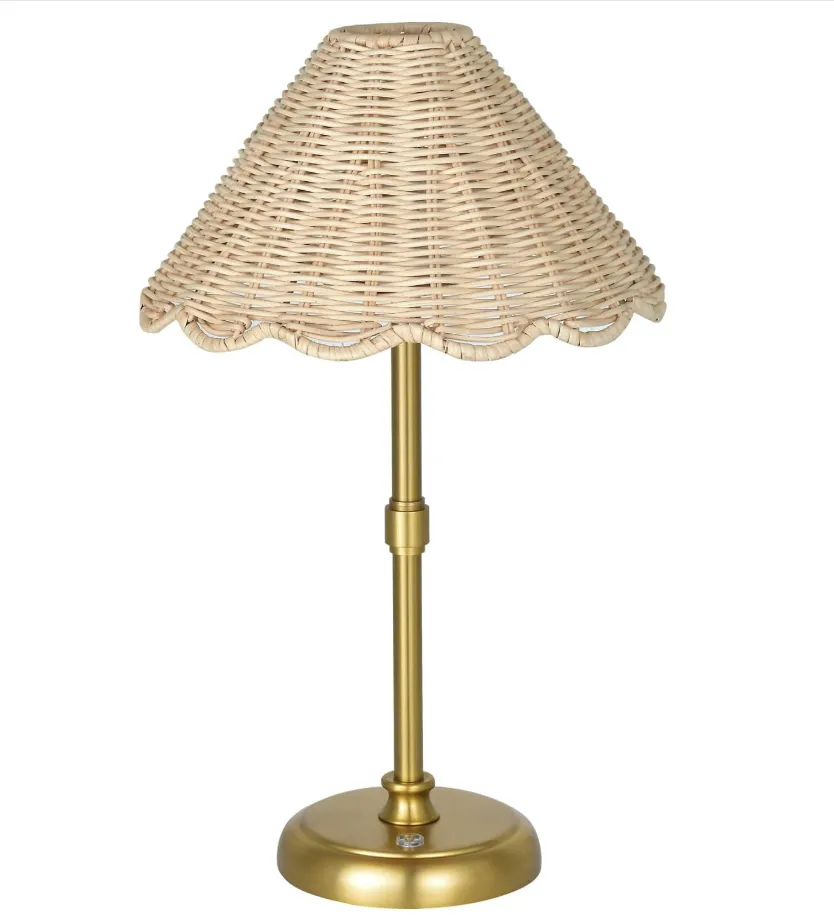 16 IN CORDLESS RATTAN AND BRASS LAMP