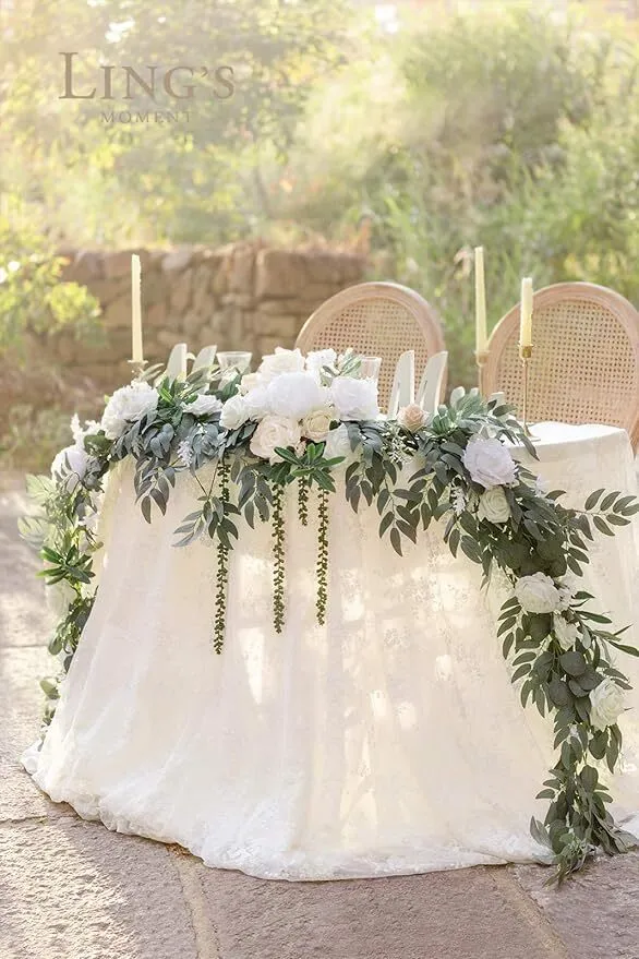 Ling's Moments Cream & Sage Sweetheart Table Floral
