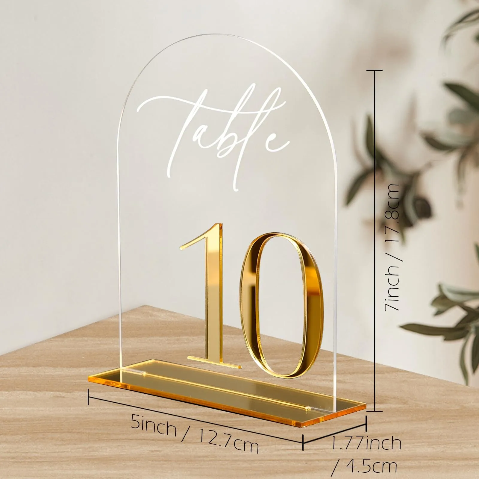 5 X 7 ARCHED CLEAR AND GOLD TABLE NUMBERS 1-20