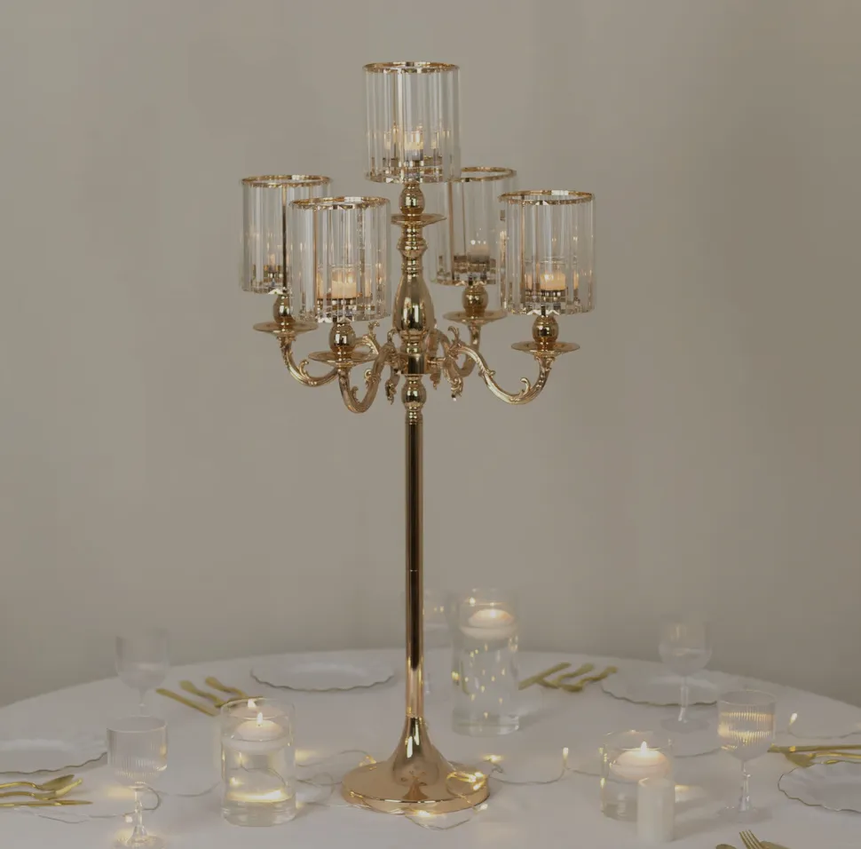 40-inch, 5 Arm Gold and Crystal Candelabra