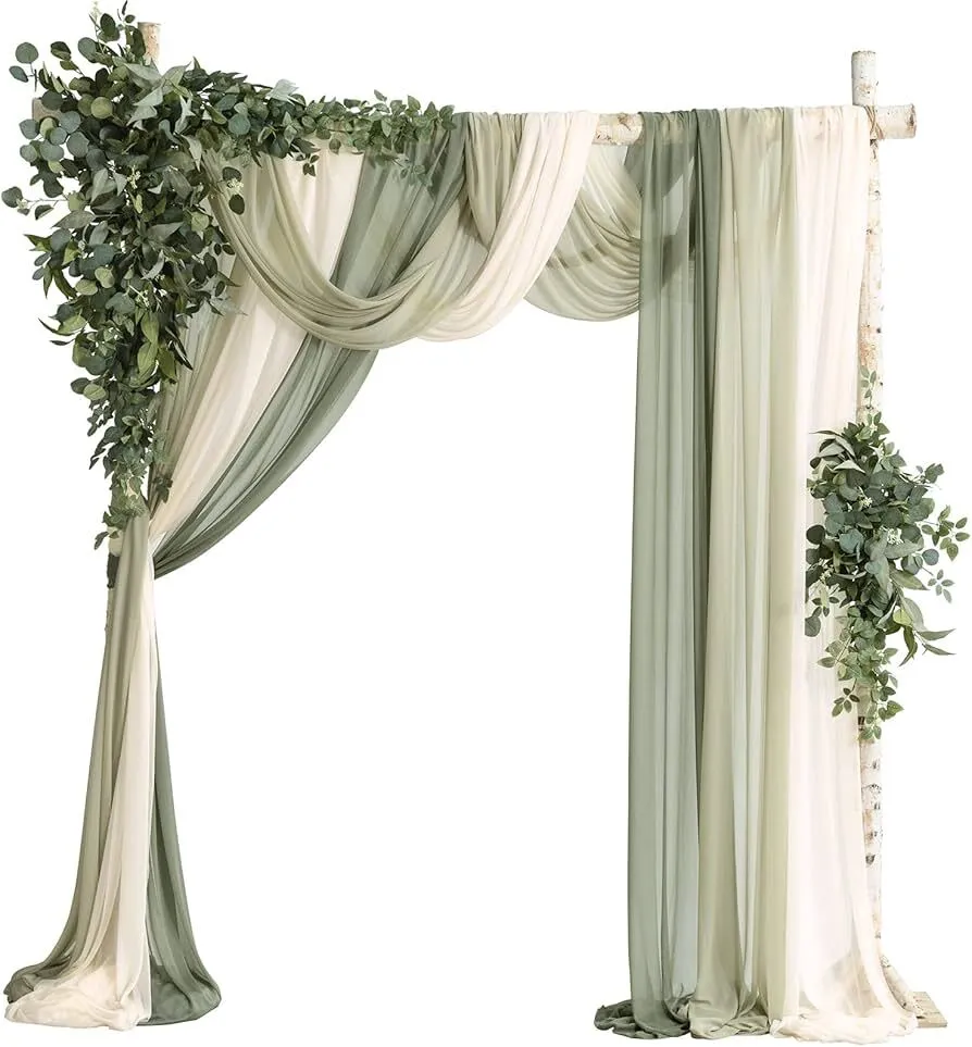 Ling's Moments Cream, Sage,  Light Olive Arch Drapery Set