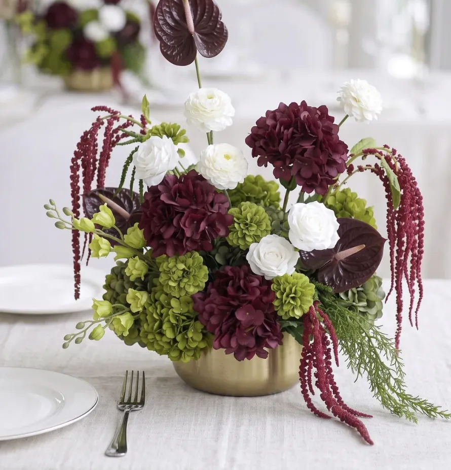 Burgundy & Green Floral Table Arrangement