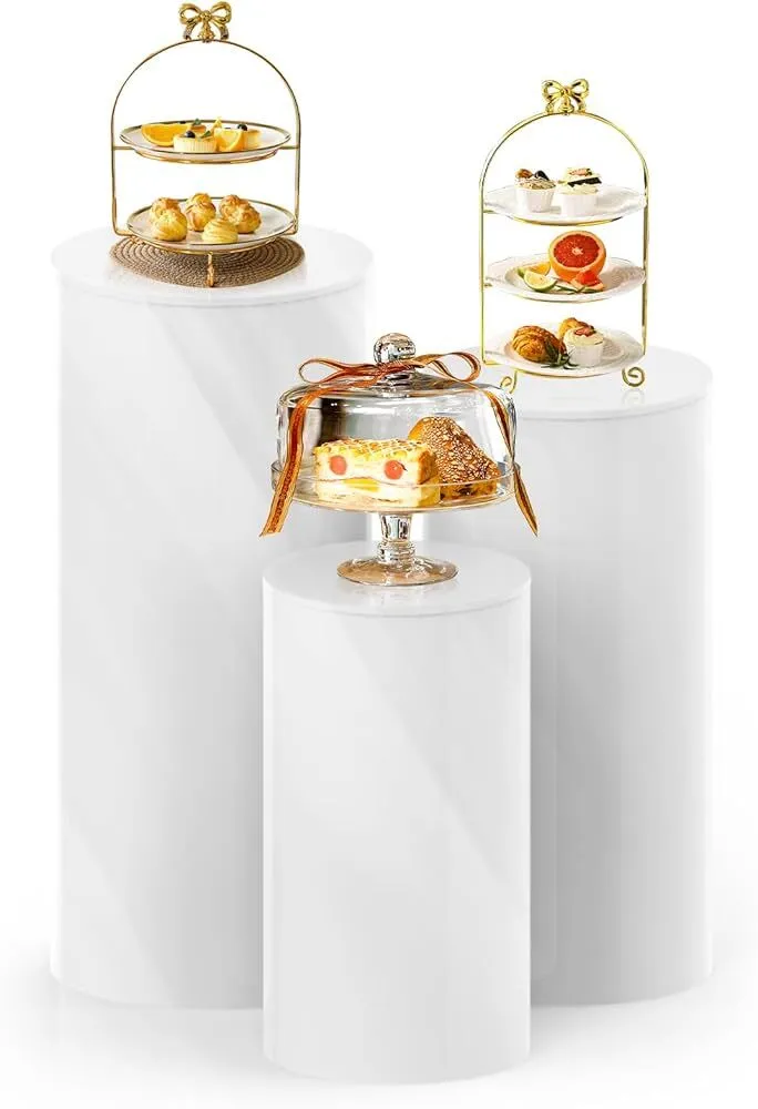 3 Piece White Cylinder Pedestal Stand