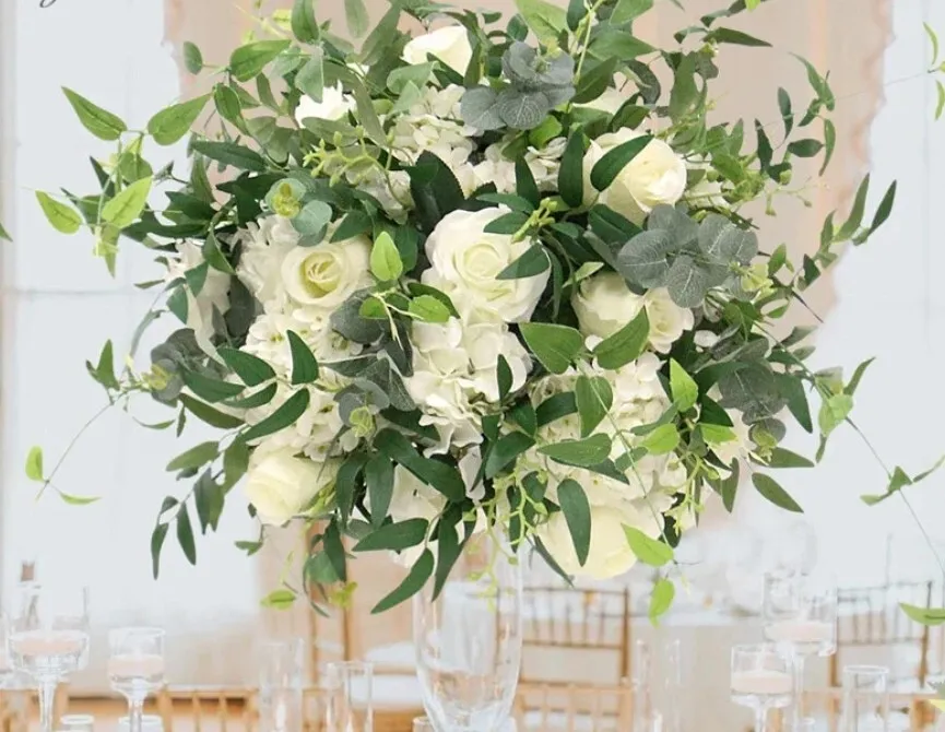 15.75 in Faux Greenery w/ Ivory Floral Centerpiece
