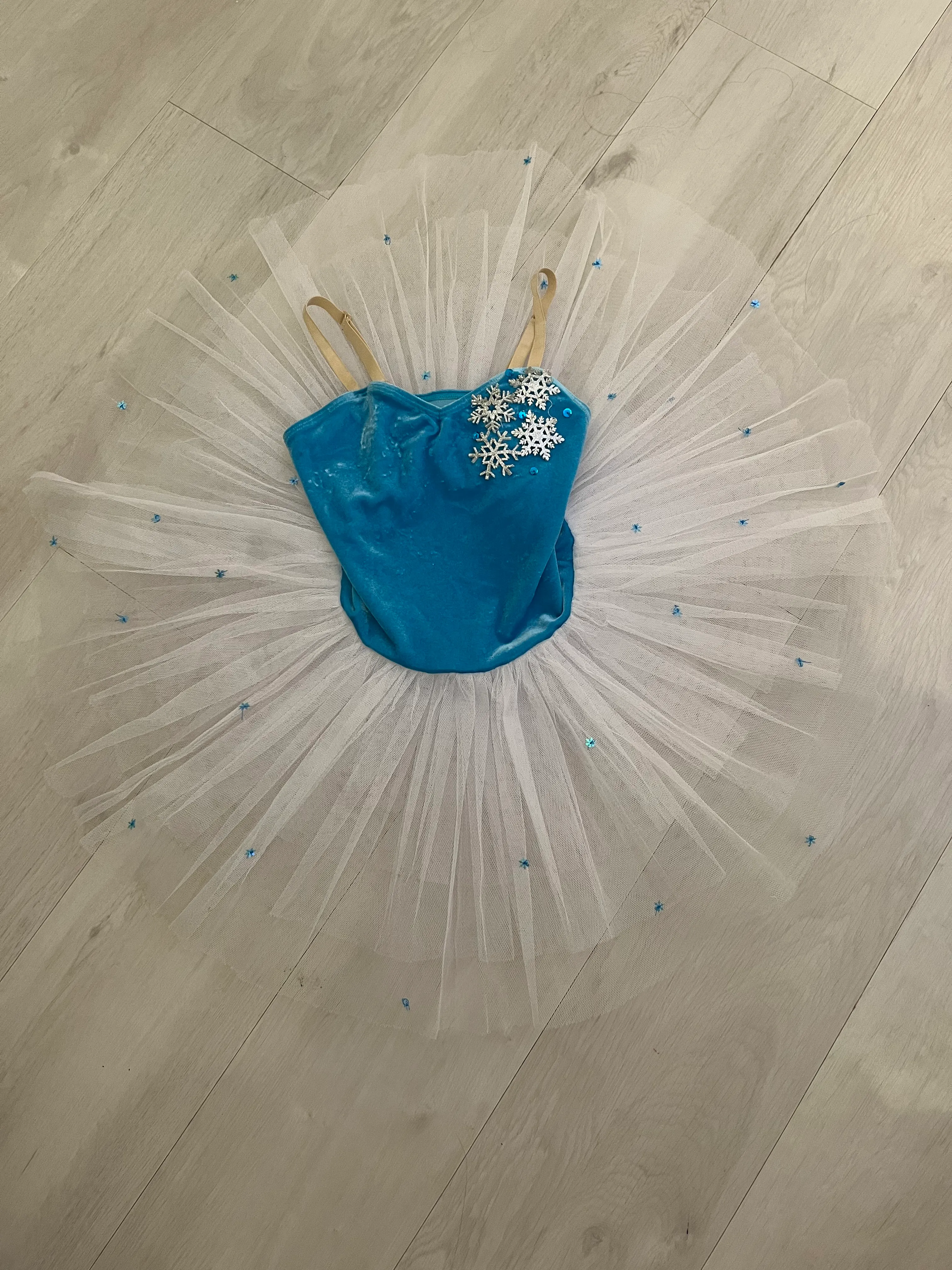 Tutu- Blue Velour and White snowflakes