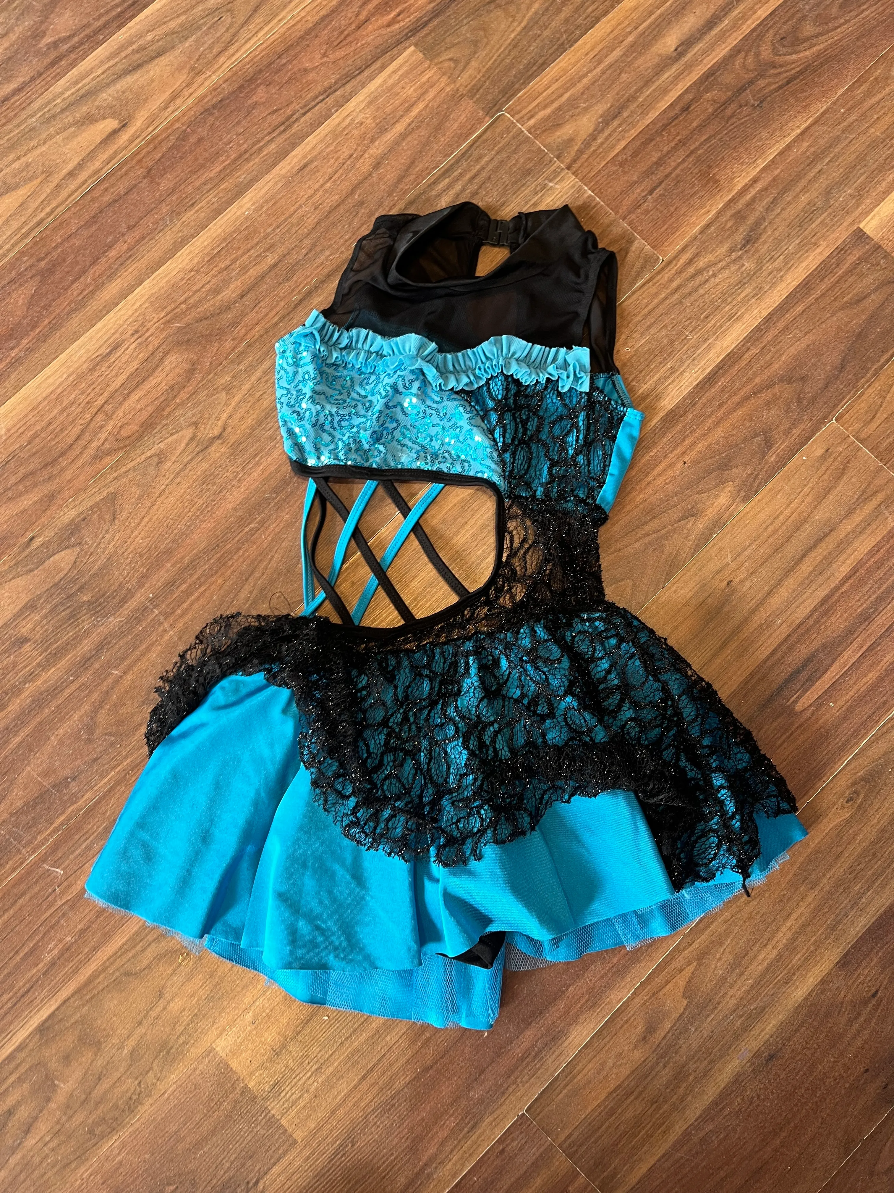 Skirted leotard- Black and blue net