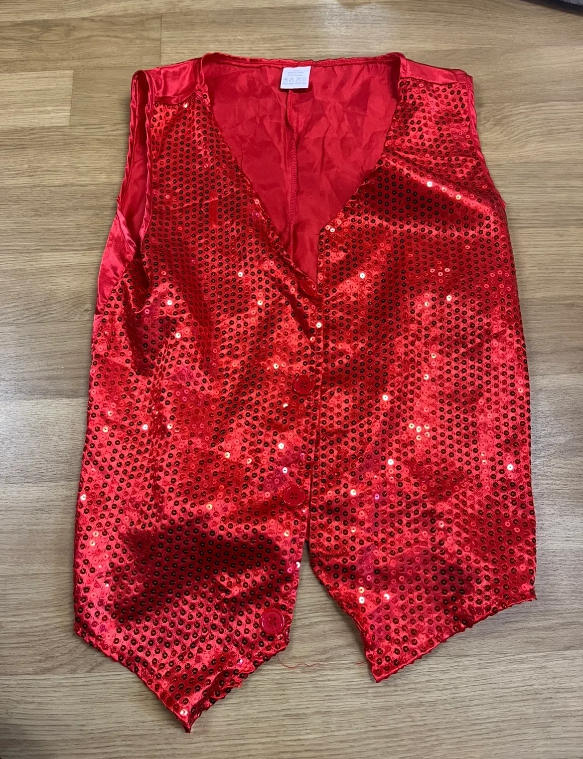 Waistcoat- Long sparkly red