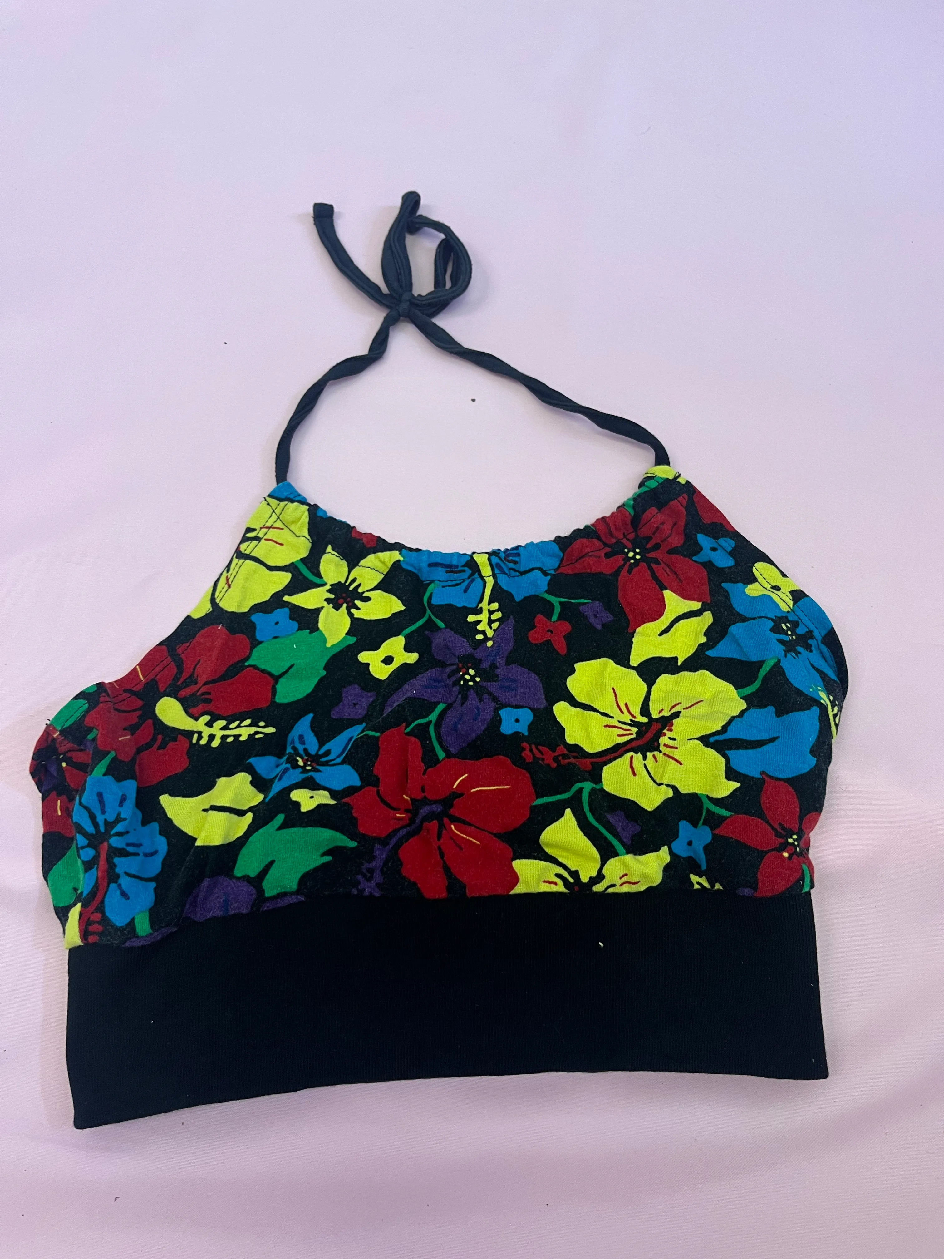 Halter-neck top- Black flower