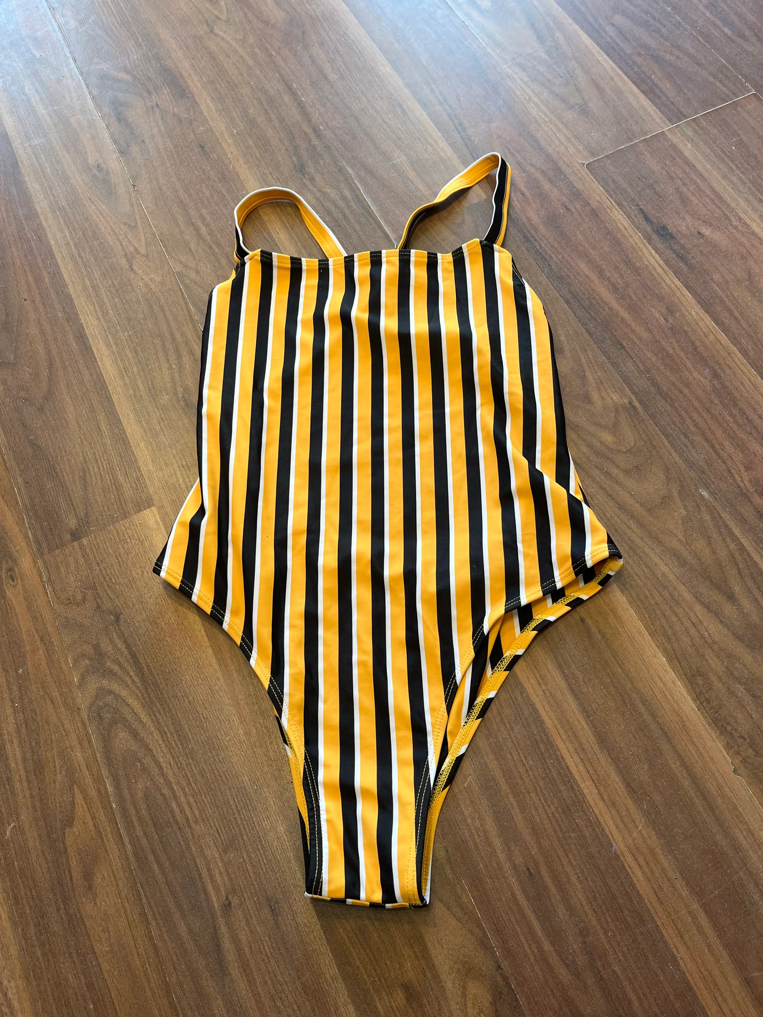 Swimming Costume- Yellow,Black,White striped