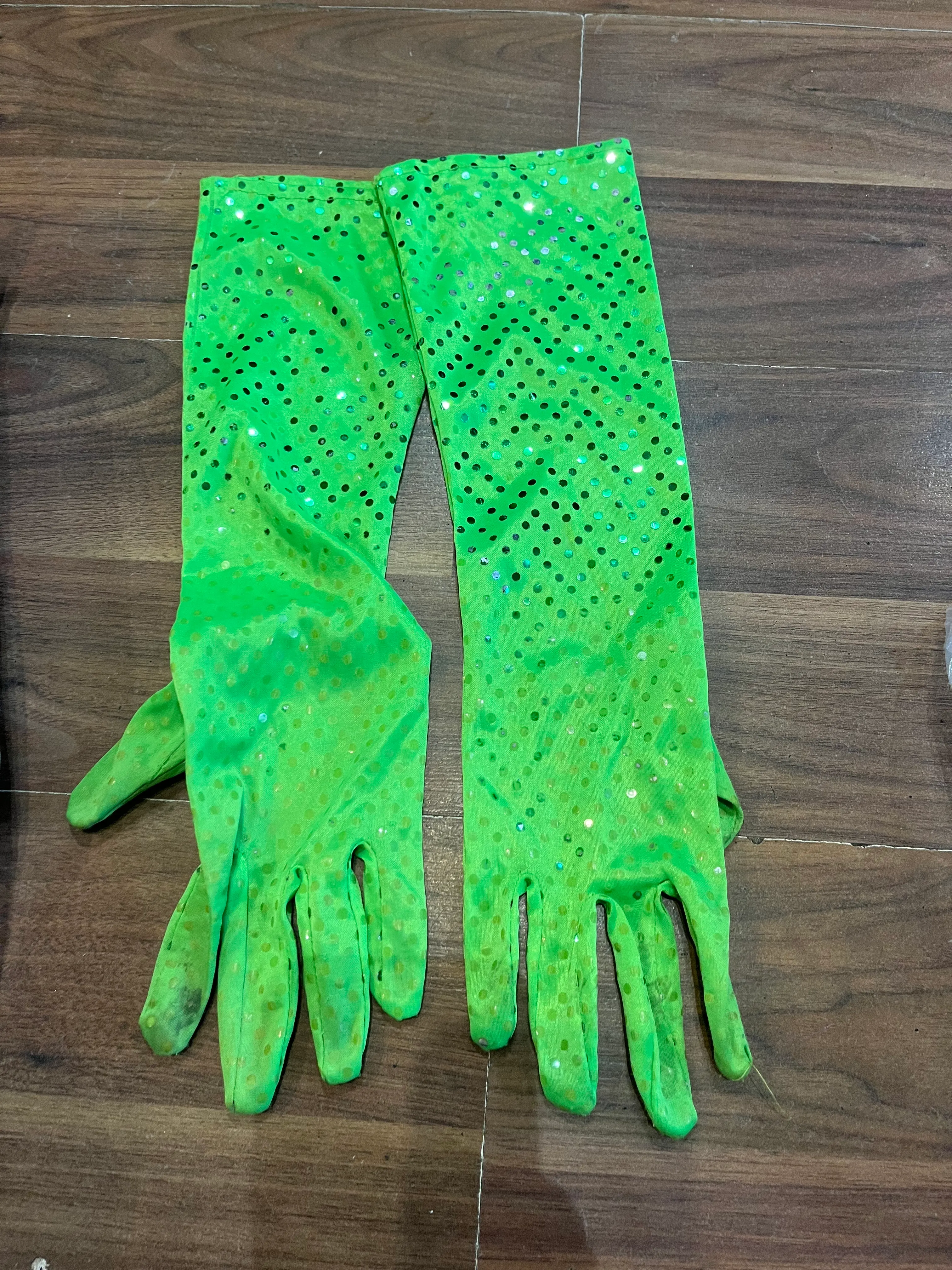 Gloves- neon green sparkly