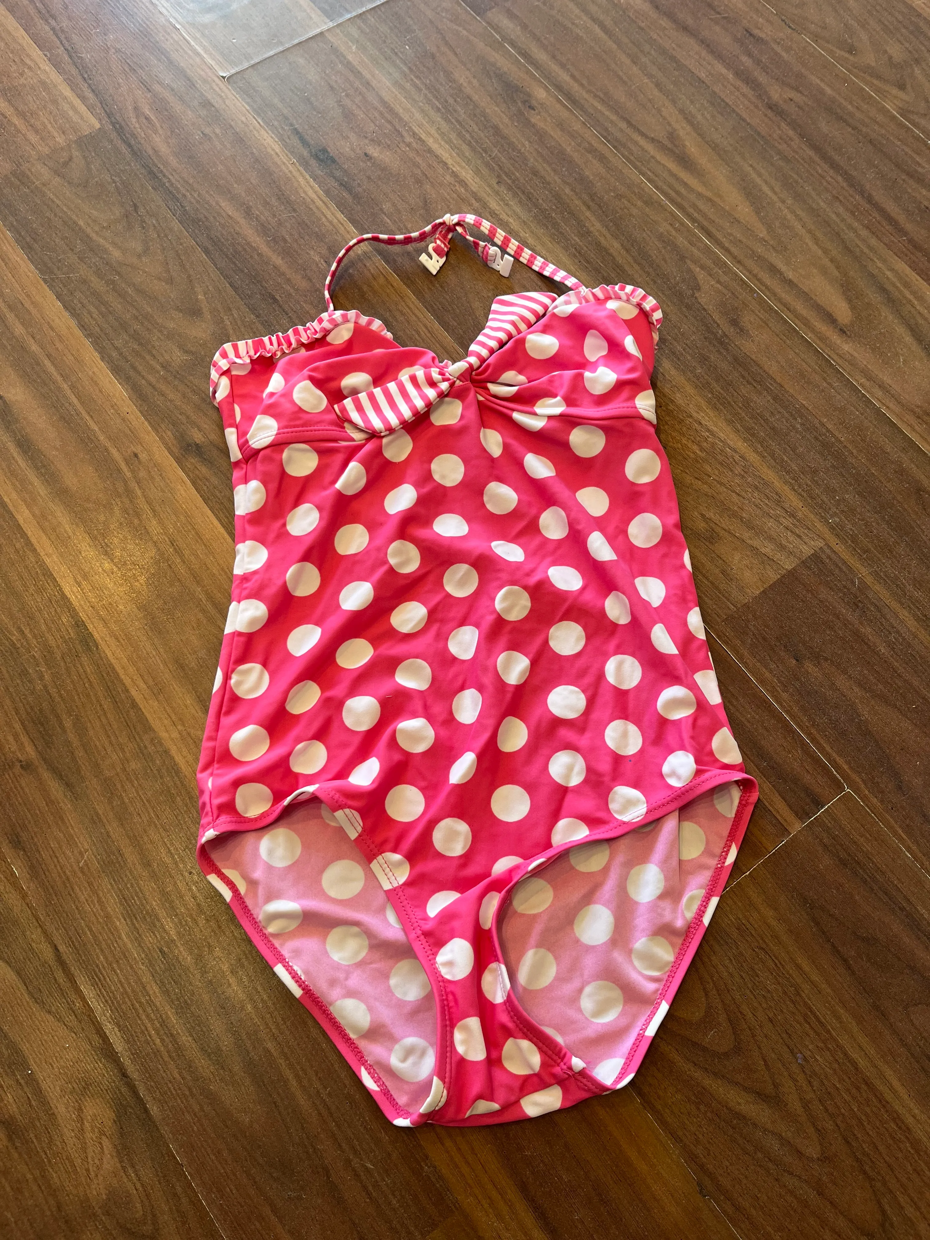 Leotard- Pink and white spot halter neck