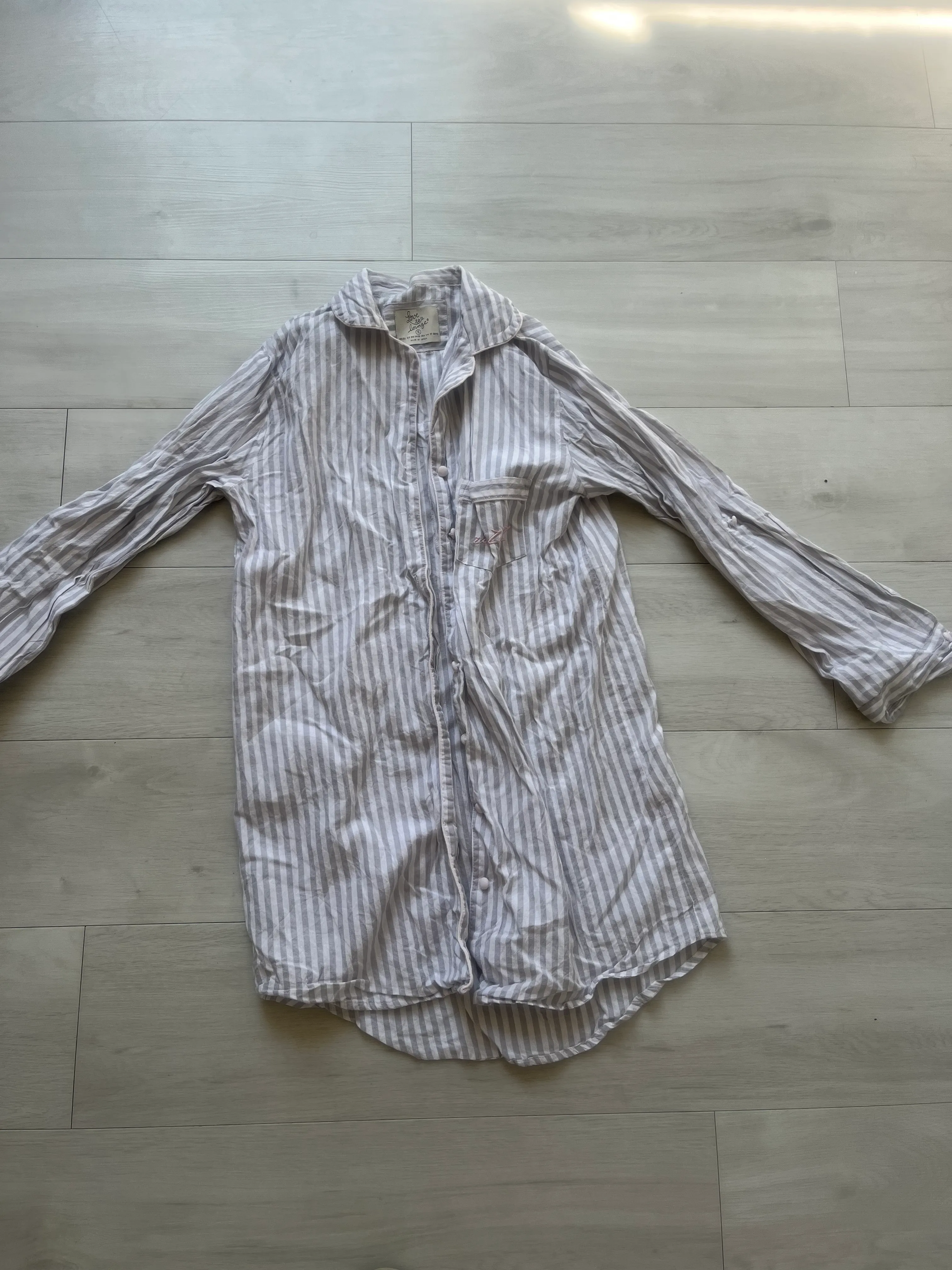 Pyjama Top- Light Grey Striped