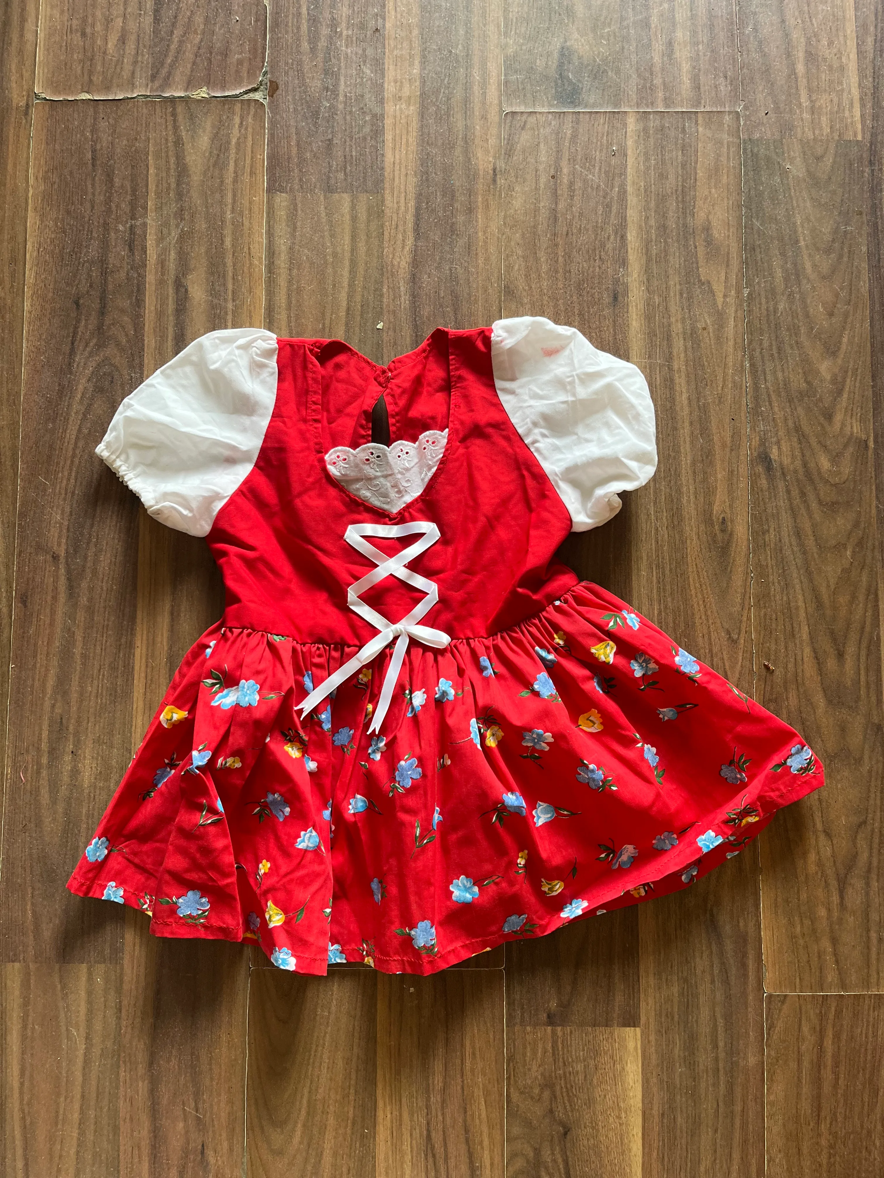 Dress- Red floral puff sleeve