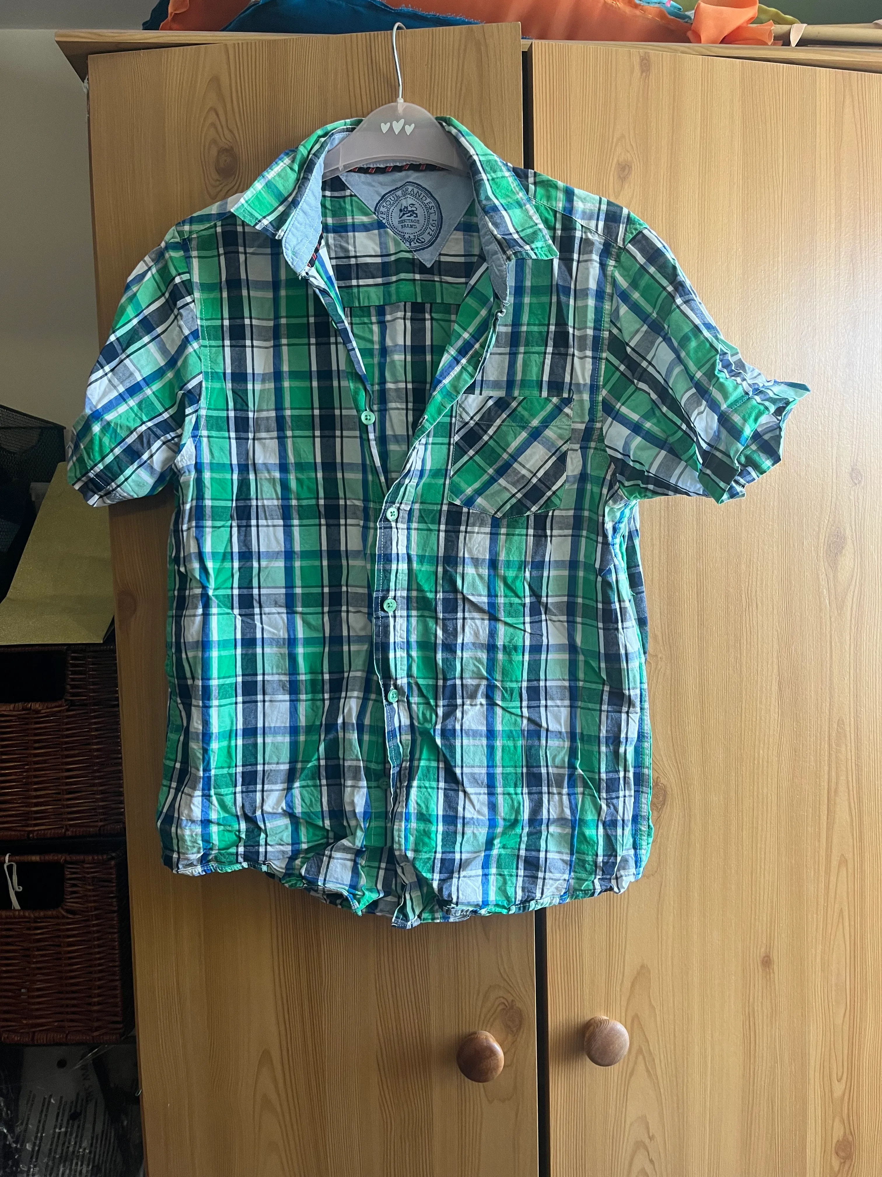 Shirt- Green checked short sleeve