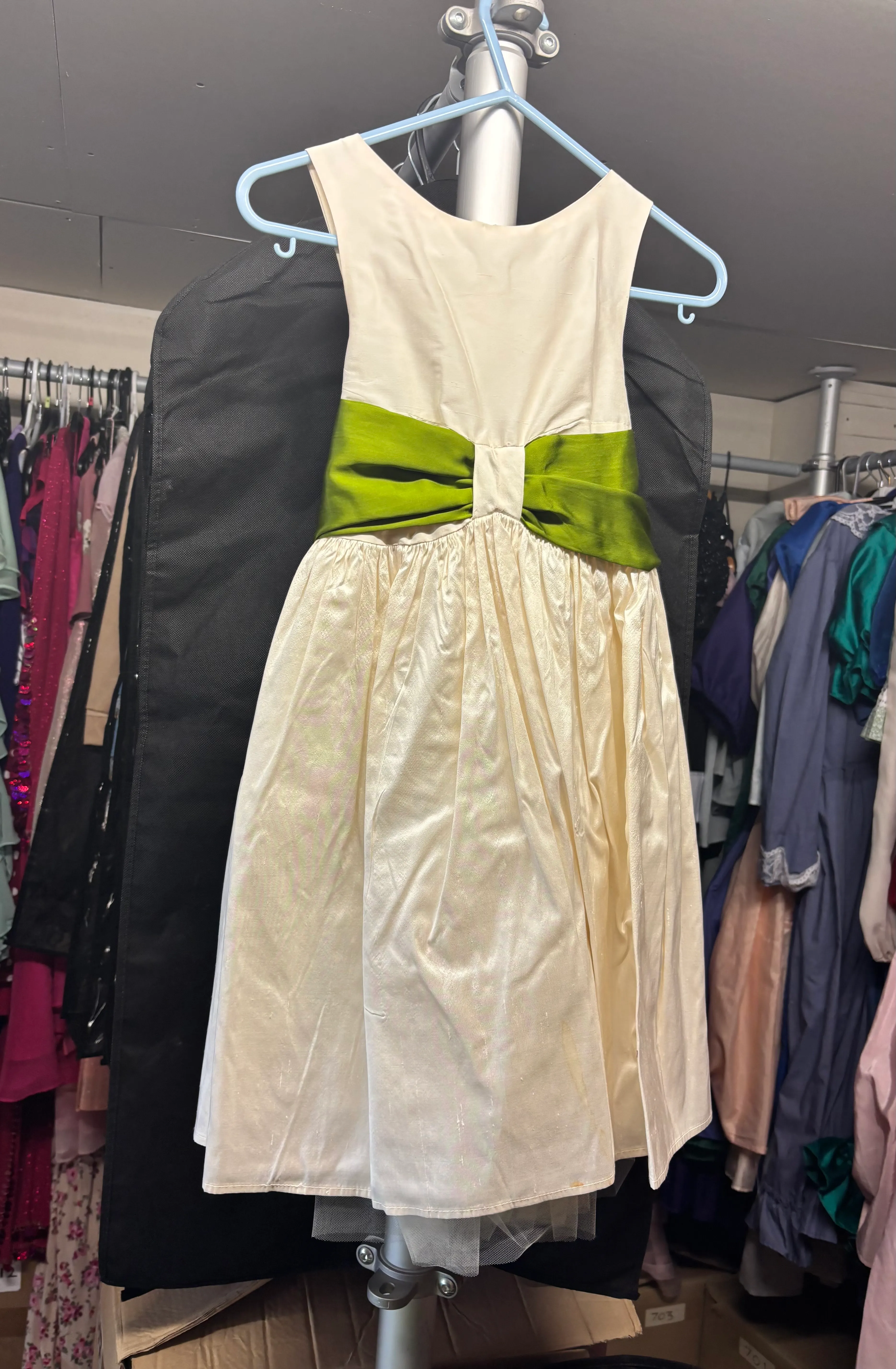 Dress- Cream and green ribbon