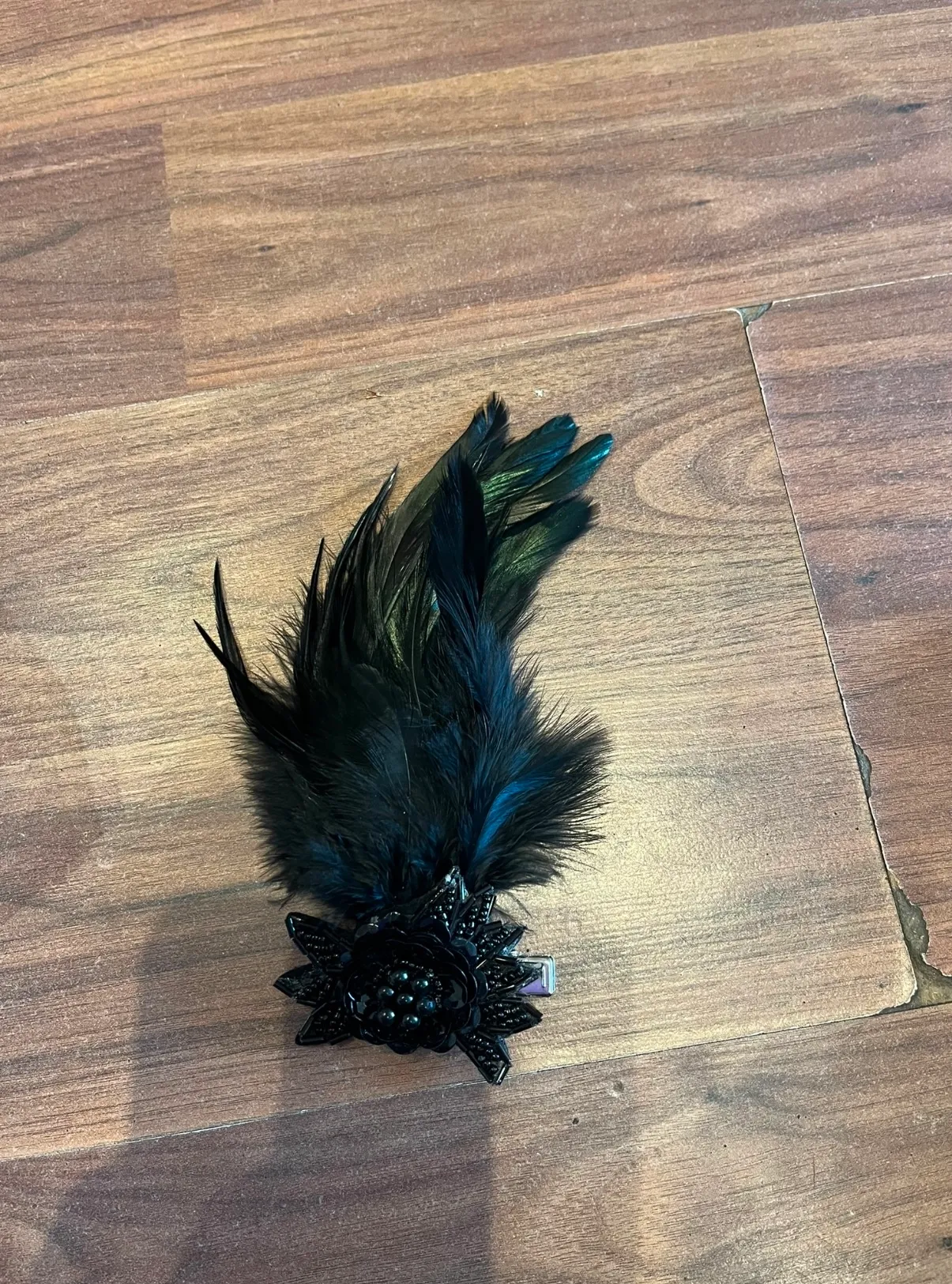 Headpiece- Black Feather And Flower