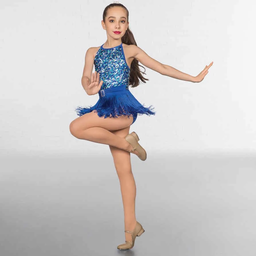 Fringe unitard - Royal Blue sequin bodice fringe 