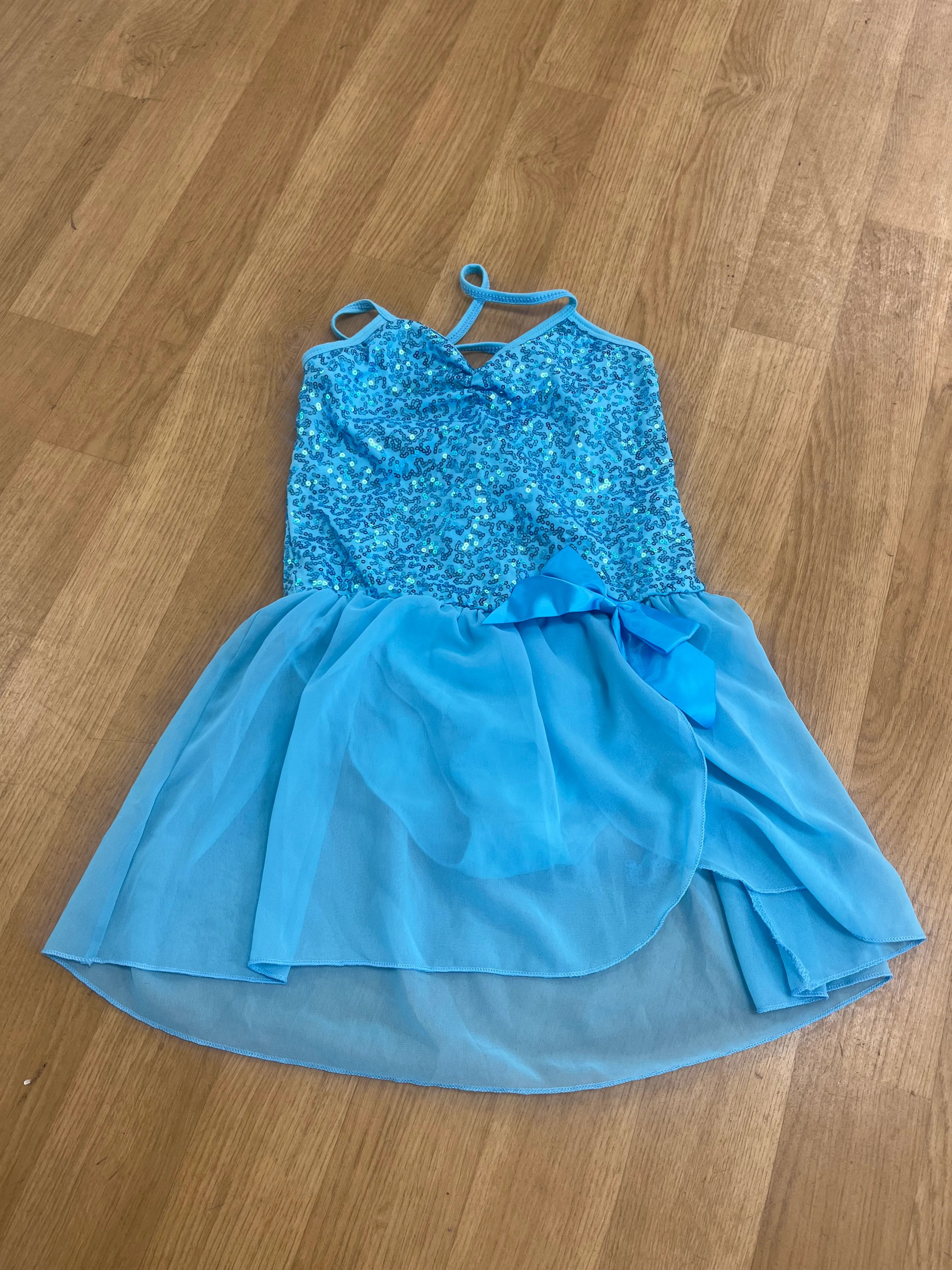 lyrical dress- Turquoise Blue sequin bodice short chiffon skirt and a decorative bow 