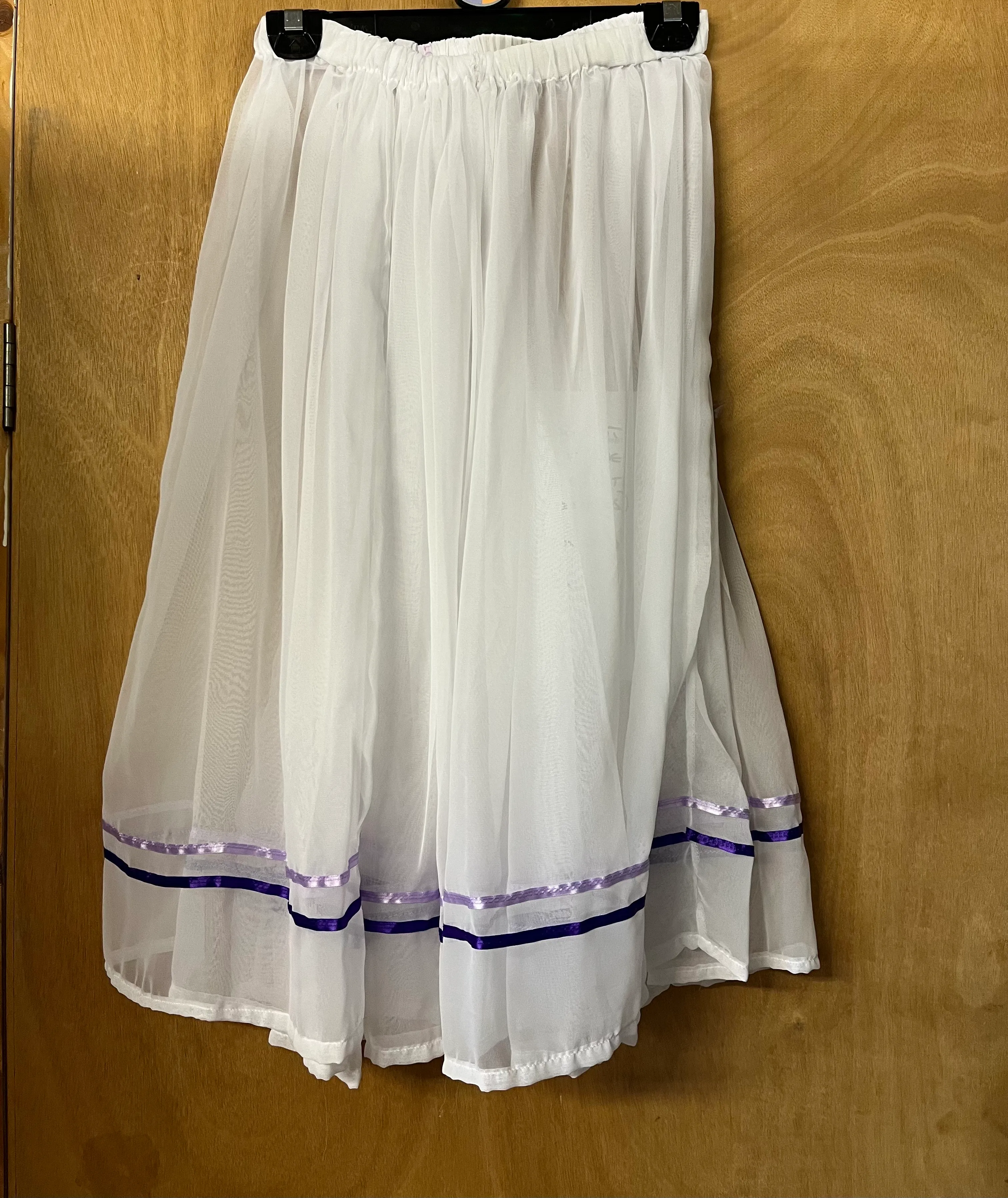 Skirt- White chiffon skirt with purple ribbon
