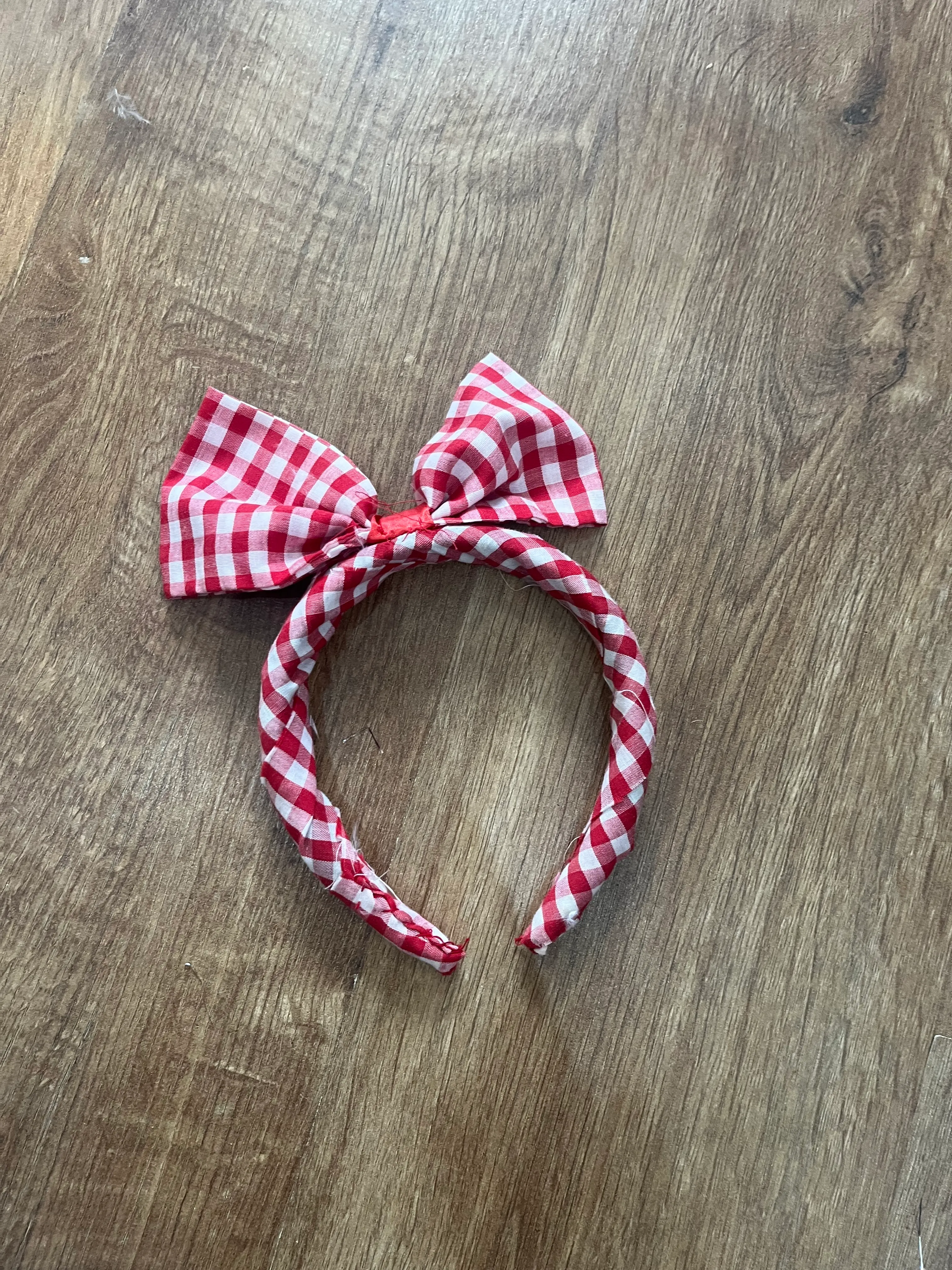 Headband- Red And White Check Bow