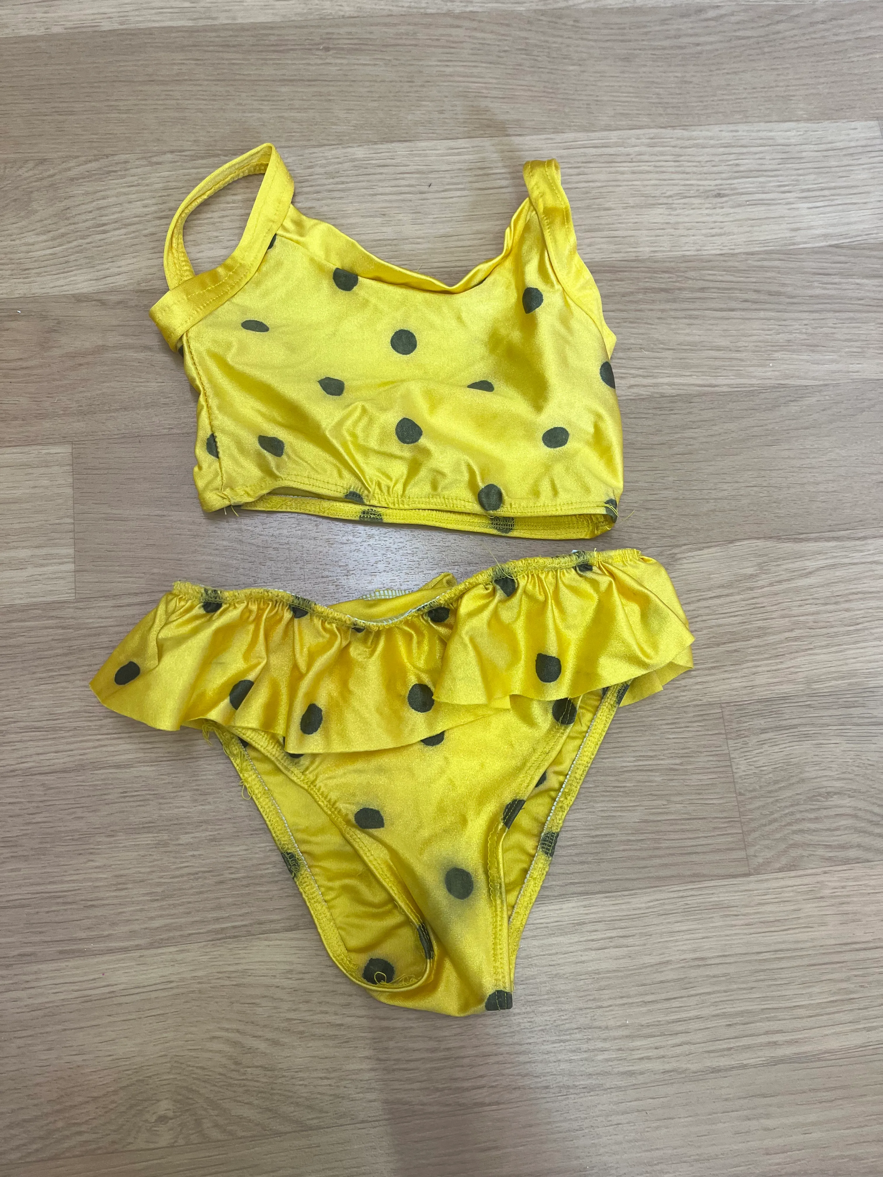Two piece- Yellow and black polka dot bikini