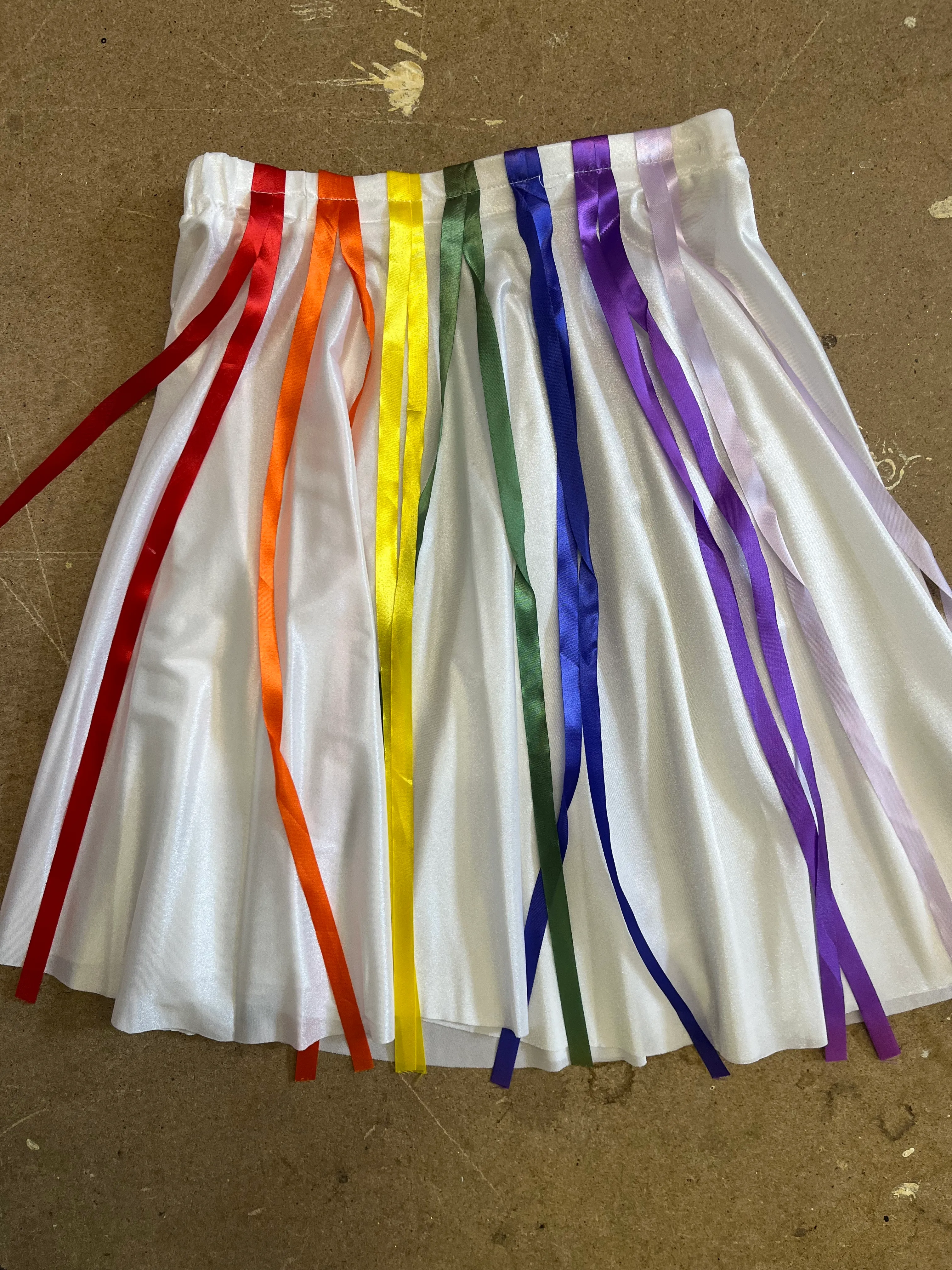 Skirt- white with rainbow ribbons