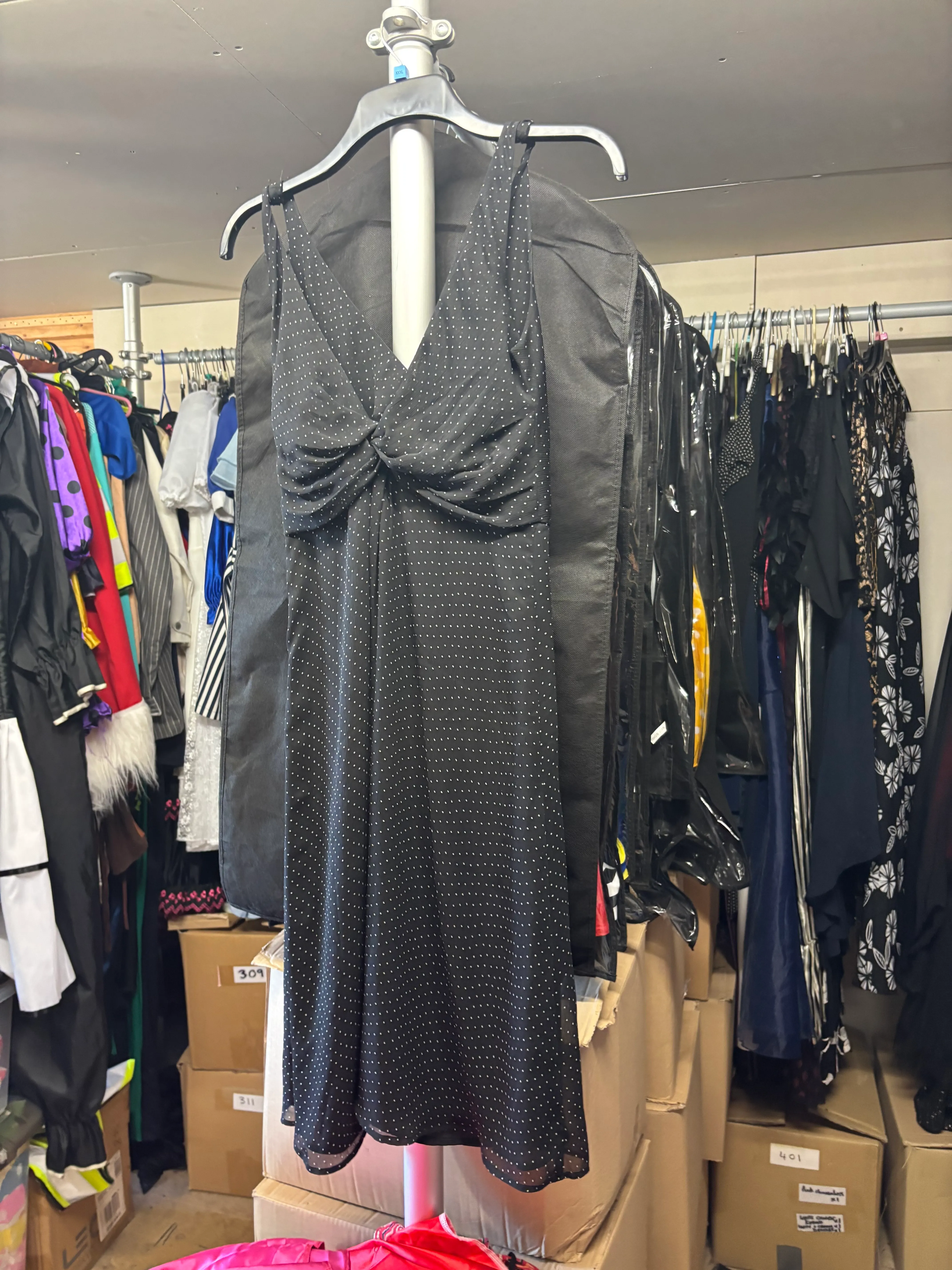 Dress- Black dot cross front