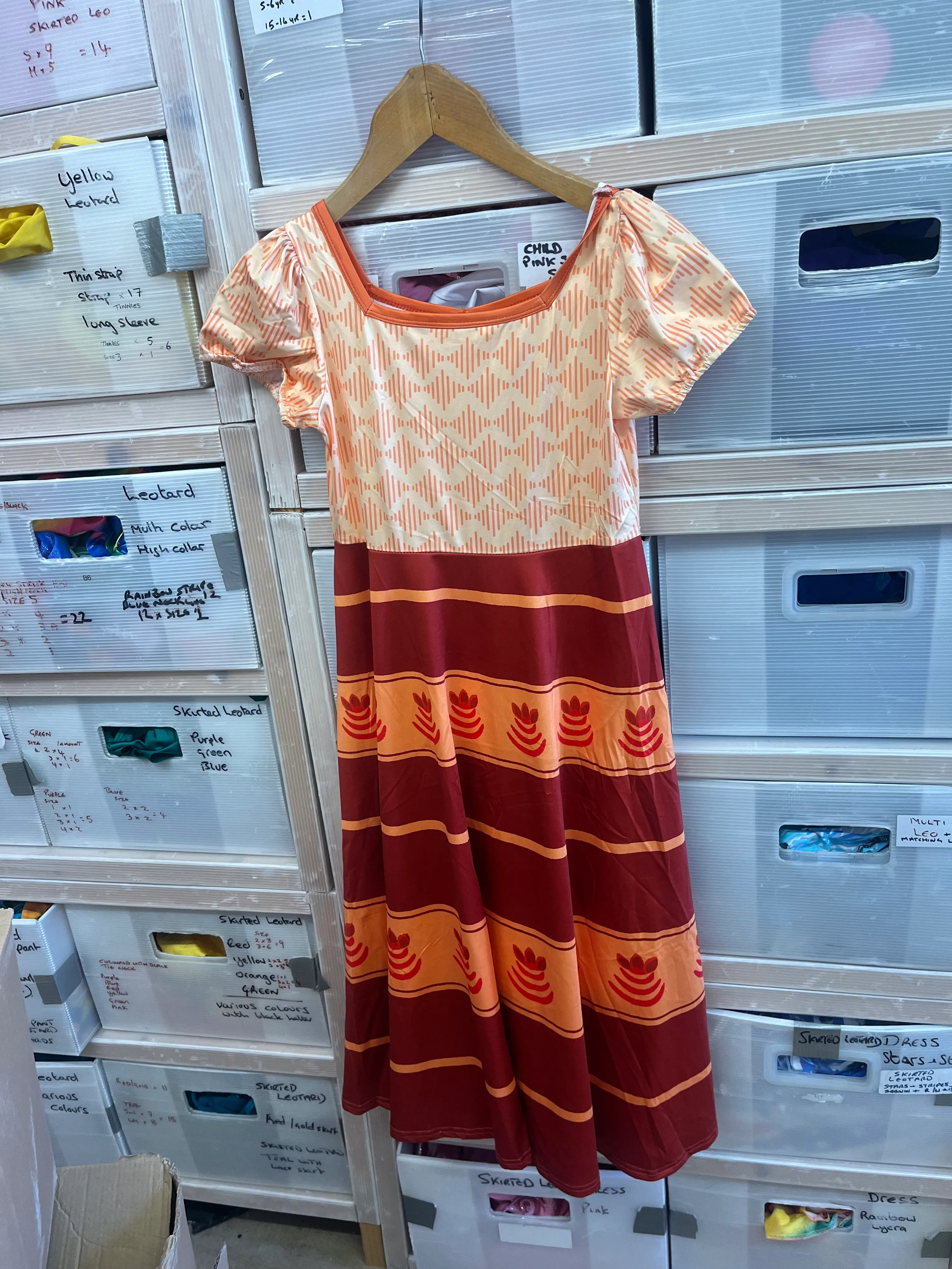 Mexican dress- Dark Red and Orange